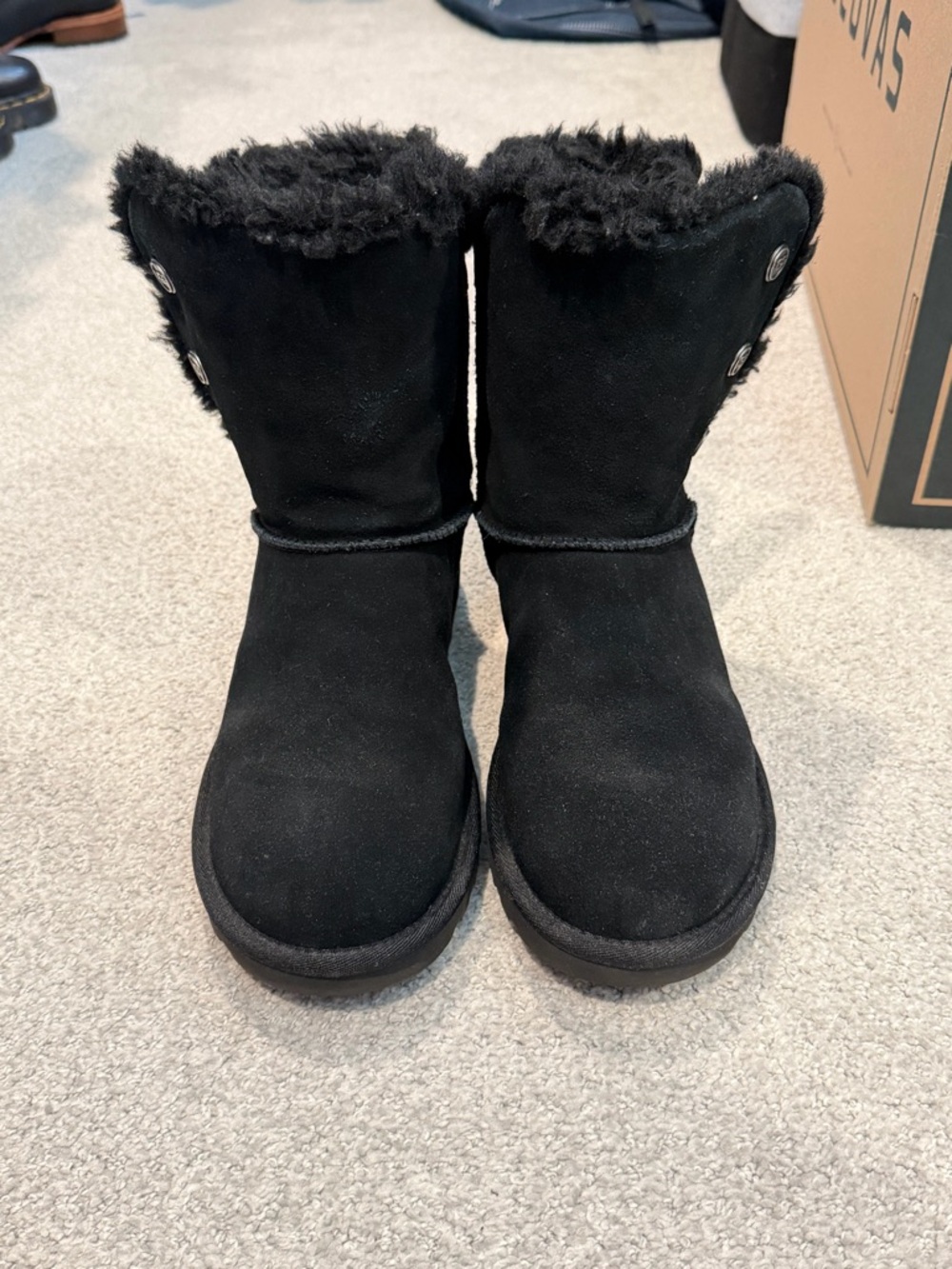 UGG Black Faux-Shearling Button Short Winter Boots
